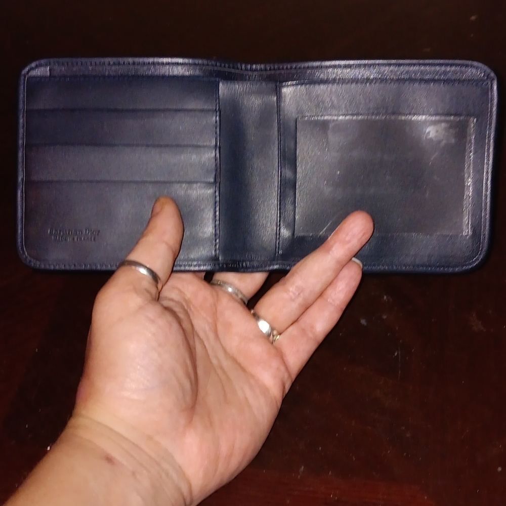 DIOR NAVY MONOGRAMMED TROTTER BIFOLD ID WALLET - Picture 6 of 8